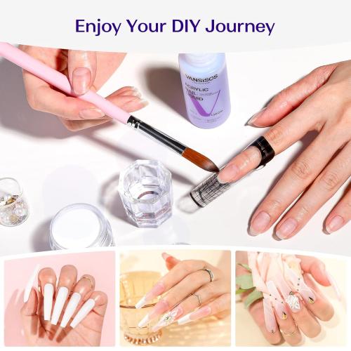 Acrylic Nail Kit for Beginners: Clear White Pink Powder and Liquid Set Professional Nails Kit Acrylic Set with Brushes for Home DIY (liquid spilled) (no accessories) ( powder is still new)