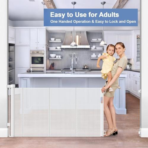 Reinforced Retractable Baby Gates with Support Rod 60 Wide Retractable Baby Gate for Stairs Retractable Dog Gate Outdoor Retractable Gate Outdoor Prevent Babies and Pets from Squeezing Under The Gate