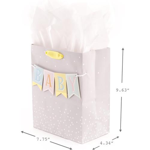 Hallmark 9 Medium Baby Gift Bag with Tissue Paper - Baby Banner in Grey, Pink and Blue for Baby Showers, New Parents, and More