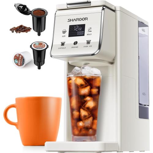 SHARDOR Coffee Maker Hot & Iced With Bold Setting,Single Serve Coffee Maker For K Cup And Grounds，52 Oz Removable Water Tank,6-14 Oz Brew Sizes,One Cup Kcup Coffee Machine With Reusable Filter, White - no test