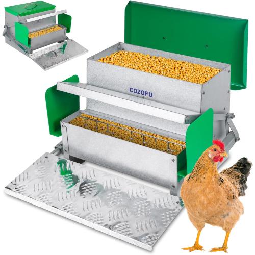 Feeders Automatic Chicken Feeder - Large Capacity for 6-12 Chickens, Lasts 10 Days (25lb Feed), Durable Galvanized Steel, Rat-Proof, No-Spill, Weatherproof Lid