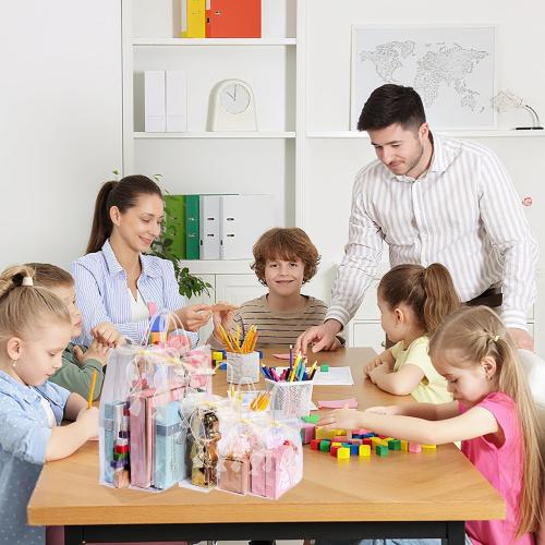 WDSHCR 80 PCS Clear Plastic Gift Bags with Handles, Party Favor Bags with Ribbons, Reusable Goodie Tote Bags for Wedding, Baby Shower, Birthday (Clear 5.1 x 7.5 x 3.1, 80 Pack)