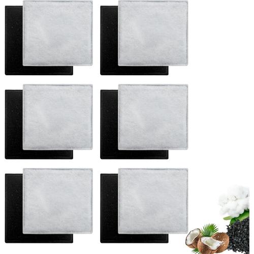 12 Pack Cat Water Fountain Replacement Charcoal Filters Square Compatible with Petsafe Premier Pet Fountain Filters 2.5 Inches, for Aqua Cube Catit Mini Flower Pet Fountains