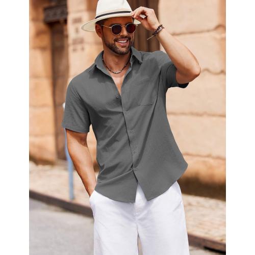 size 4X L- COOFANDY Men's Button Down Short Sleeve Shirt Casual Cotton Summer Beach Linen Wedding Shirts with Pocket