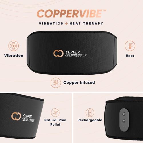 Copper Compression CopperVibe Vibration   Heat Therapy Back Wrap Vibrating Heating Massager Pad for Lower Back Pain Relief, Lumbar Muscles, Herniated Disc - Treatment Brace Device for Women & Men