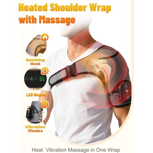 Shoulder Massager, Neck and Shoulder Massager with Adjustable Shoulder Straps, 3 Levels Vibration & 3 Levels Heating, 5000mAh One-Button Operation (Gray)