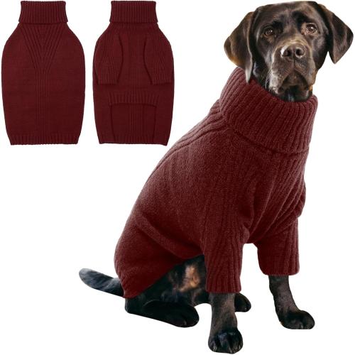 IECOii XXL Dog Sweater,Thermal Knit Big Dog Sweater Christmas,Pet Turtleneck Doggy Sweatshirt for Extra Large Dogs Boy Girl,Stretchy Large Dogs Cold Weather Outfit Pitbull Clothes,(Burgundy,2XL)