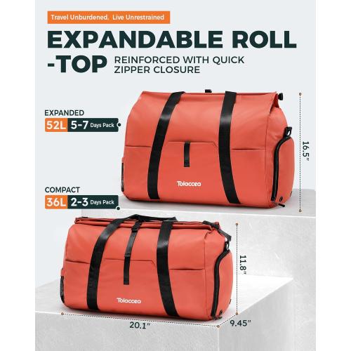 Tolaccea Gym Duffel Bag for Women, Travel Bags Foldable Sports Duffle with Shoe Compartment & Wet Pocket, Lightweight & Water-Resistant, Perfect for Workout, Weekender Overnight & Carry-On Expandable