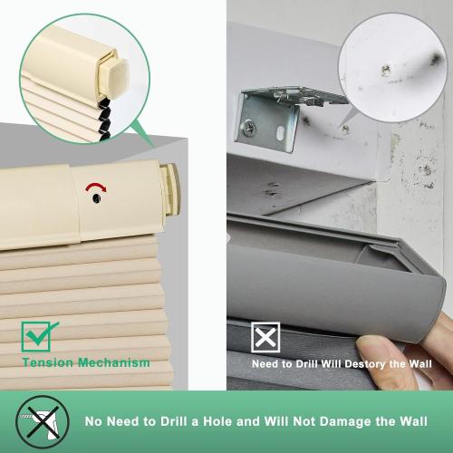 Tonature No Drill Cellular Shades for Indoor Windows, Thermal Insulating & Noise Reducing Honeycomb Blinds, Free Stop Cordless Blackout Shades, Beige, 34 W x 64 H