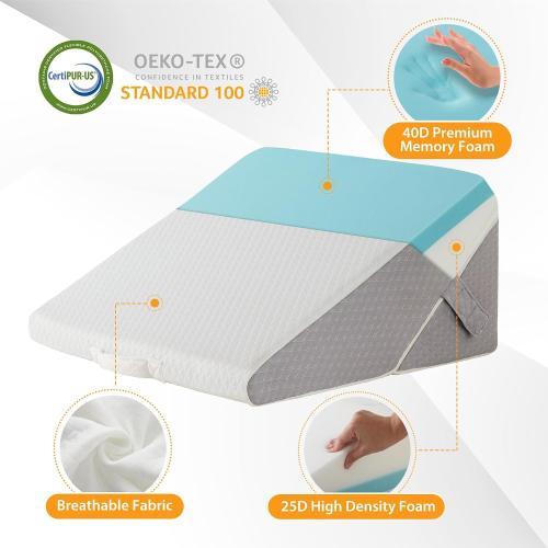 Ruqmuis Wedge Pillow Set for After Surgery, Adjustable 9&12 Inch Bed Wedge Pillow for Sleeping, Incline Pillow Wedge for Headboard, Post Surgery, Acid Reflux, Neck&Back Support, White/Grey