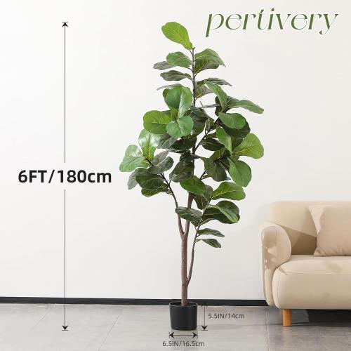 Artificial Fiddle Leaf Fig Tree 6ft, Large Faux Plant Fake Ficus lyrata Silk Trees with Pot for Indoor Outdoor House Living Room Office Home Decor