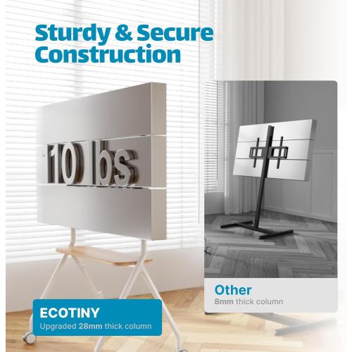 Easel Rolling TV Stand for 49-80 Inch TV Screen up to 110 LBS, Portable TV Stand with Wheels, Rolling TV Cart for Business, Office, School, Home, White