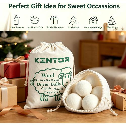 KINTOR Wool Dryer Balls XL 6-Pack, Reusable Natural Laundry Fabric Softener