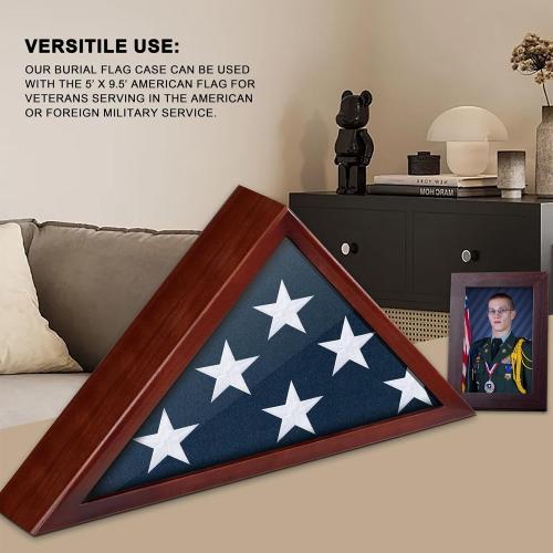 Flag Case for Burial Flag, 5' x 9.5' Funeral Flag Display Case Red Wood Memorial Flag Shadow Box for Military Veterans with Acrylic Covered and Wall Mounted