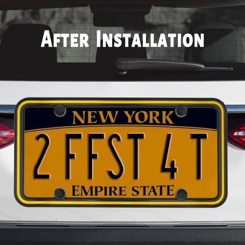 1pcs Heavy Duty Metal License Plate Frame, Made of Zinc Alloy with 4 Holes License Plate Holder Never Rust and Unbreakable, with Mounting Hardware Kit, Screws Caps (BLK-Yellow)