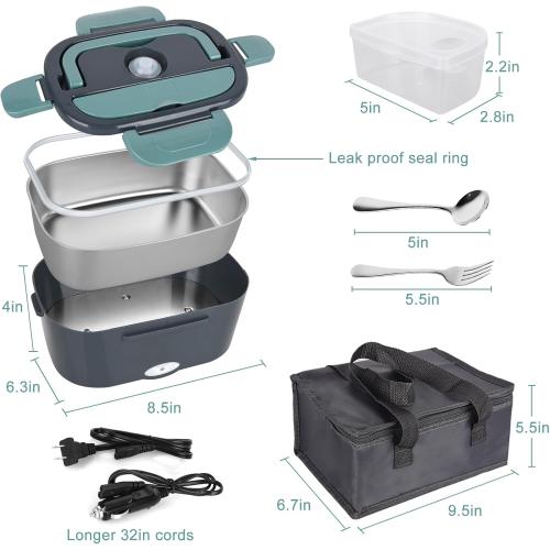 Electric Lunch Box Food Heater, 3 in 1 Ultra Quick Heated Lunch Boxes for Adults, 12V/24V/110V Portable Food Warmer for Car/Truck/Office With Fork Spoon and Insulated Carry Bag