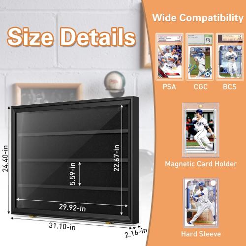 Size 31.1 W x 24.4 H x 2.16 D, Mlikero Baseball Card Display Case, 36 Graded Card Display Frame Lockable, Trading Card Display with UV Protection Sports Card Display Case for Baseball Cards, Football Cards, Sports Cards