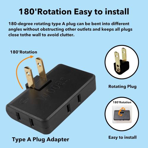 3 Way Flat Wall Outlet Extender AC Adapter (Converts 2-Prong/3-Prong, No Wiring Needed) for Indoor/Outdoor Electrical Sockets - Ideal for Home, Office, Travel