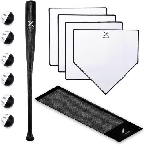 Grand Slam Baseball Bat Set, Includes 1 Plastic Bat, 6 Perforated Balls and 4 Throw Down Bases for Youth, Teenagers, Adults