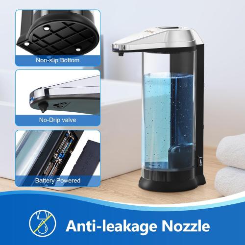 Size 500ML Color Black and silver Automatic Soap Dispenser Wall Mount, Touchless Soap Dispenser 500ml/17oz Battery Operated Hand Free Hand Sanitizer Dispenser Wall Mounted for Bathroom Kitchen Hotel Offices Plastic, Chrome