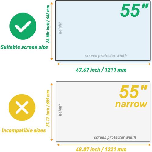 Anti-Glare Film for TV 55 Inch Anti-Blue Light Film Anti Glare TV Screen Protector Indoor Outdoor TV Glare Screen Frosted Film Anti-Reflection Rate Up To 90%