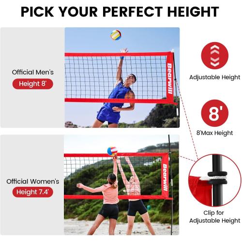 Volleyball Net, 12FT/20FT Portable Volleyball Net for Backyard | Freestanding Volley Ball Set, Height Adjustable with Carry Bag, Training Equipment for Indoor Outdoor Hitting Serving Drill