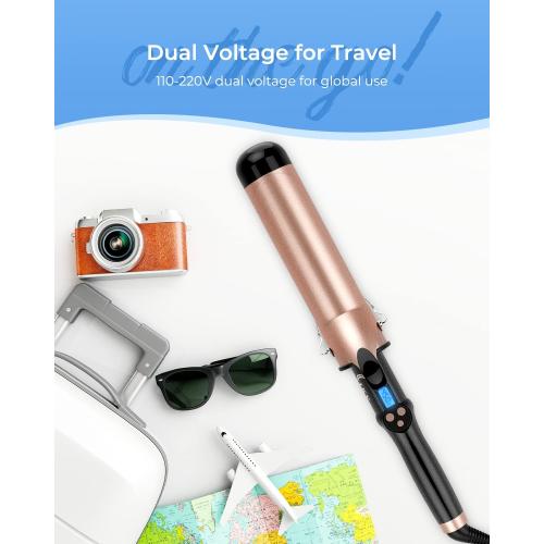 2 Inch Curling Iron Extra Long Barrel for Long Hair, Large Barrel Curling Wand Ceramic Tourmaline with LCD Display,10 Temps, Dual Voltage