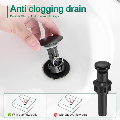 VOTON Matte Black Bathroom Sink Faucet, Single Handle Stainless Steel for 1 or 3 Hole Faucet for Bathroom Sink with Deck, Pop-up Drain and Supply Hoses