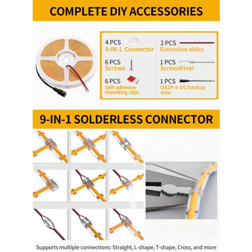 COB LED Tape Lights, 3000K Warm White, 16.4ft, Adapter Not Inc.