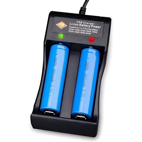Adjustable Battery Charger with USB Smart Universal 2-Bay Charger Universal Lithium 18650 Battery Charger for 3.7V Li-ion 10440 14500 16340 16650 14650 13350 18500 18650 26650 - No Battery
