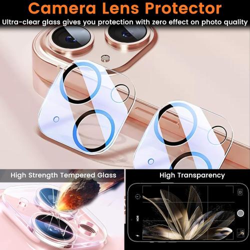 3 Pack Privacy Screen Protector for iPhone 15 Plus 6.7-Inch with 3 Pack Camera Lens Protector, Anti Spy Tempered Glass Film 9H Hardness Case Friendly