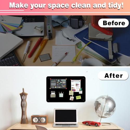 4 Pack Black Magnetic Board,17.5 x 11.4 Magnet Bulletin Board to Display Magnetic Notes, Poetry, Photos, Suitable for Wall, Refrigerator, Cabinet etc, Come with 16 Plastic Anchor Bolts and Screws