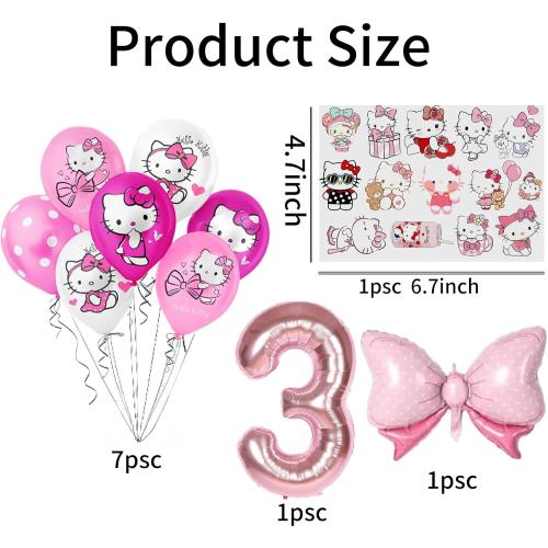 Cute Cartoon Birthday Decoration Party Supplies, Including Pink Thematic Numbers 3 Foil Balloons, Cute Latex Balloons, Cartoon Sticker