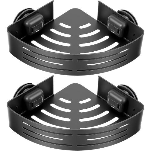 2 Pack Corner Shower Caddy Suction Cup Rust-proof aluminum alloy With 4 hooks No drilling required Removable Waterproof Bathroom Storage Rack for Shampoo, Shower Gel, Razors (gunmetal gray)