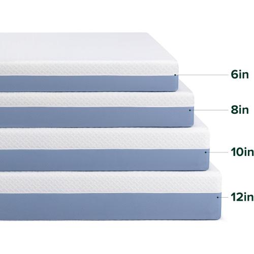 Blue and White ZINUS 12 Inch Queen Cooling Essential Memory Foam Mattress [NewVersion], Fiberglass Free, Medium Feel, Breathable Cooling Layers, Certified Safe Materials