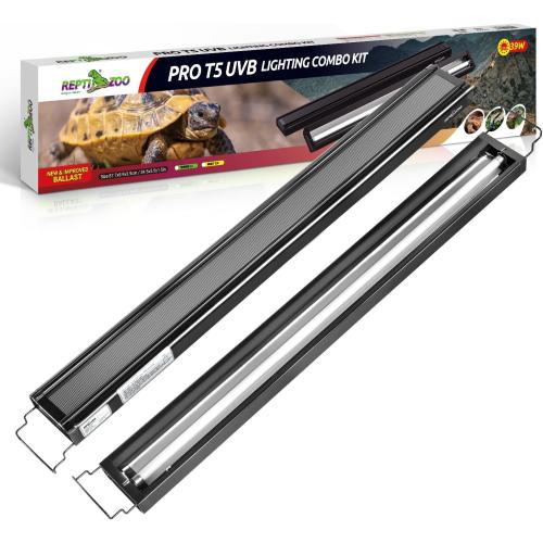 REPTI ZOO UVB Reptile Light, New Version T5 HO UVB Lighting Combo Kit, Reptile Terrarium Hood with 10.0 UVB Tube Bulb, Reptile Light Fixture 39W-34Inch