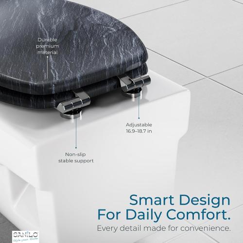 SANILO Wooden Toilet Seat with Soft Close [ELONGATED] - Decorative, Quiet & Slow Close Molded Wood Seat - With Strong Bumpers & Hinges - Adjustable Fit - Granite