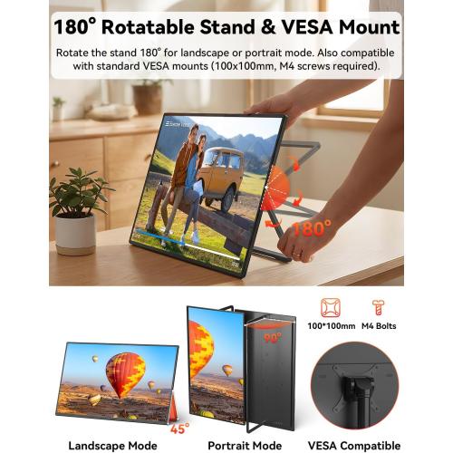 HotYeah Portable Smart TV, EDLA-Certified, 23.8 1080P 2-in-1 Rolling TV & Monitor, w/Built-in 10000mAh Battery, Support Voice Control, USB-C & HDMI, 180° Adjustable Kickstand