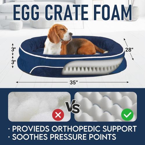 OhGeni Orthopedic Dog Couch Pet Sofa Large Sized Cat Beds with Comfort Foam Support, Soft Comfortable Fabric, Machine Washable Waterproof Removable Cover, 35-Inch (Dark Blue)