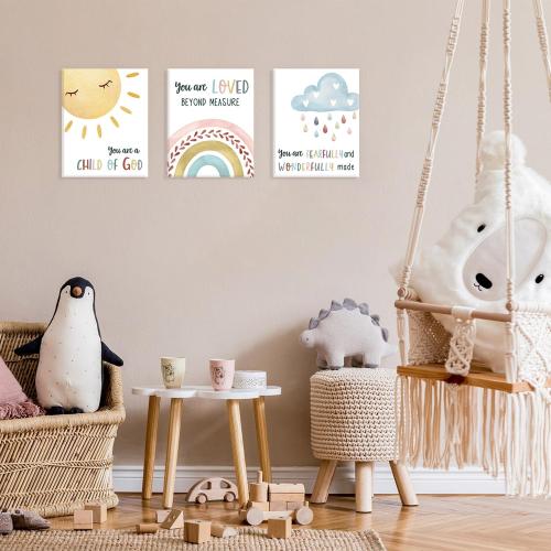 HOURIA Kids Bible Verses Wall Decor,Inspirational Christian Wall Art,Set Of 6 (8’’X10’’) Rainbow Scripture Canvas Wall Art For Nursery Bedroom Classroom Sunday School Decor,Christian Gifts For kids
