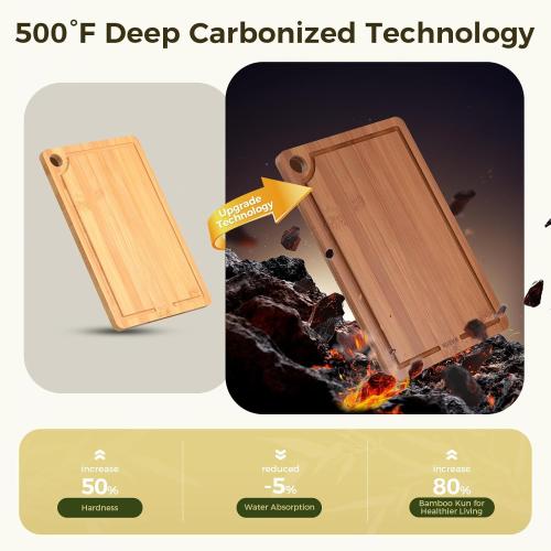 Bamboo Cutting Board for Kitchen, 3-Piece Set with Juice Grooves, Side Handles & Non-Slip Mats – Durable Bamboo Chopping Board for Meat, Vegetables and Fruits