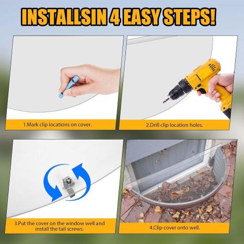 Basement Window Well Covers Outside, Heavy-Duty Egress Window Well Cover Clear, All-Weather Against Debris, UV Resistant, Tear-Resistant, Waterproof, Windproof (Only Cover)41 X 17