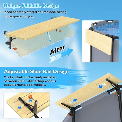 Pool Bar, Above Ground Pool Bar Table, Nordic Pine Foldable Poolside Bar, Swim Up Bar Pool Shelf Fits 3.7 Inch or Less Top Rail, Frame Above Ground Round & Oval Pool Accessories, 47×12in Table Top