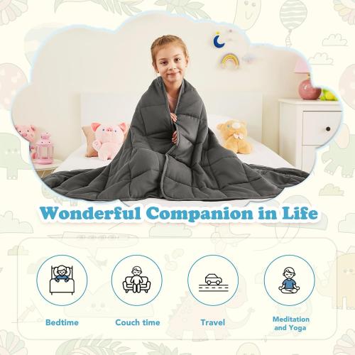 CuteKing Weighted Blanket (7lbs, 40x 60, Grey) Heavy Blanket for 60-80lbs, Weighted Blanket for Cooling & Heating with Premium Glass Beads, Thick Blanket All-Season