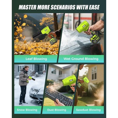 Leaf Blower Cordless with Battery and Charger, 980,000 RPM, Extended Nozzle, Lightweight Handheld Design,Blower for Lawn Care,Birthday Gifts for Men Dad Husband(Moss Green)