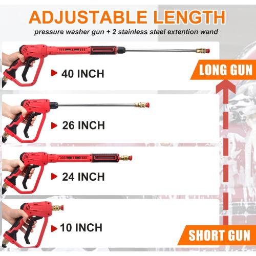Color Red Brass Power Washer Gun and Hose Kit, Pressure Washer Gun with 26FT Washer Hose & 2 Extension Wands, M22 Fitting, 5 Nozzle Tips,4350PSI