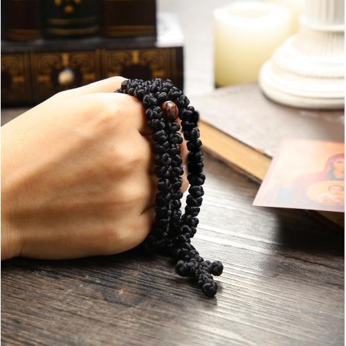 Handmade Orthodox Prayer Rope 100 Knots with Braided Cross Red Bead