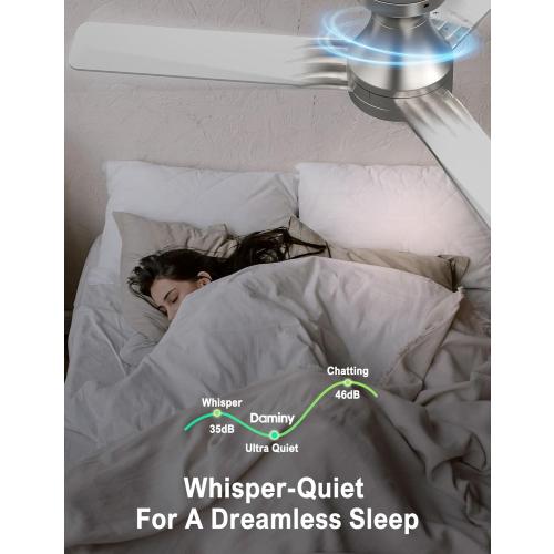 DAMINY 42 inch Ceiling Fans with Lights,3 Blades,6CCT, Low Profile Ceiling Fan with Light and Remote Control,Ceiling Fan for Bedroom, Kitchen,Indoor/Outdoor Use,Flush Mount-Nickel