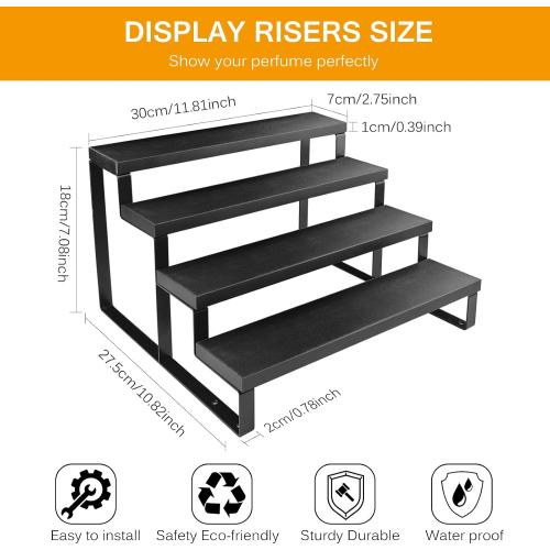 Wood Cologne Organizer for Men,12 Inch 4 Tier Cologne Stand Waterproof Perfume Organizer for Dresser with Anti-Slip Washers,Wooden Display Risers Stand for Party,Makeup,Figures,Cupcake,Perfume,Dessert