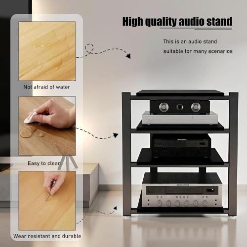 Heavy Duty Audio Rack Tower, Av Media Player Stand with Wooden Shelves, Black Cd Stereo Equipment Cabinet, Suitable for Home,Office/Audio Video/Theate (Black, 2 Tier)